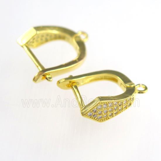copper earring hook paved zircon, gold plated
