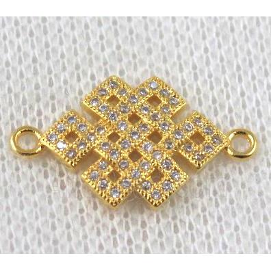 copper Chinese knot connector paved zircon, gold plated