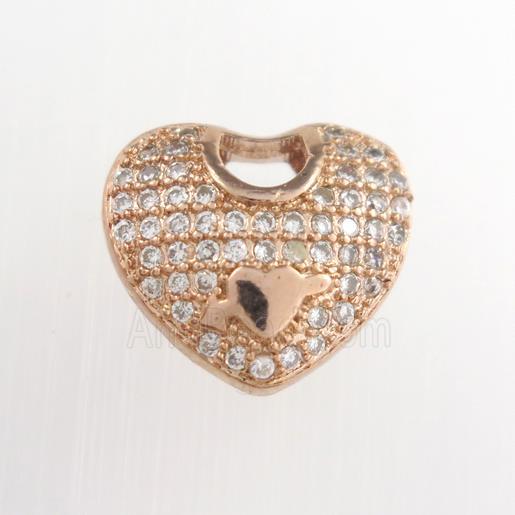 copper pendants paved zircon, heart, rose gold