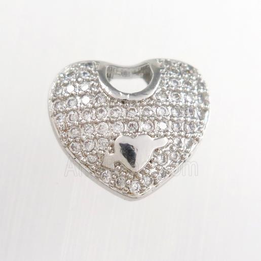 copper pendants paved zircon, heart, platinum plated