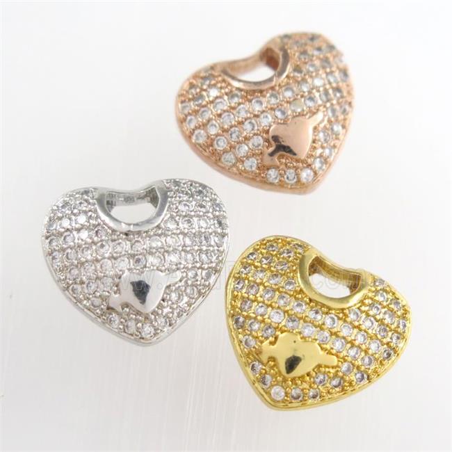 copper pendants paved zircon, heart, mixed