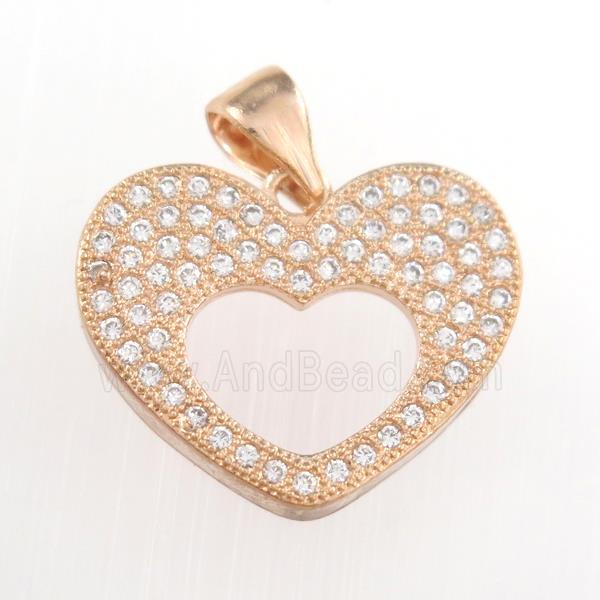copper heart pendants paved zircon, rose gold