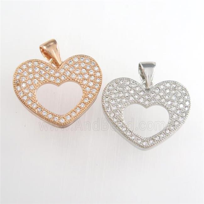 copper heart pendants paved zircon, mixed