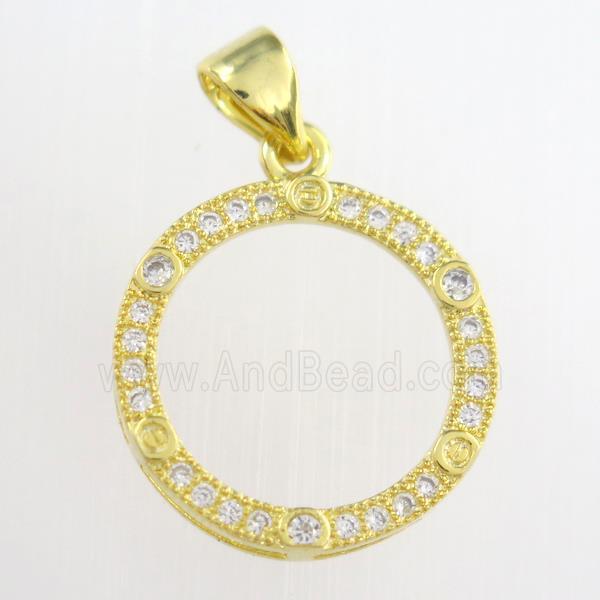 copper circle pendants paved zircon, gold plated