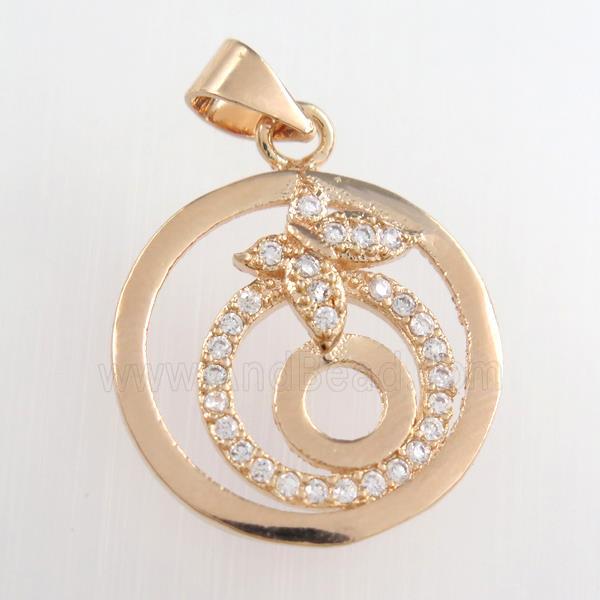 copper circle pendants paved zircon, rose gold