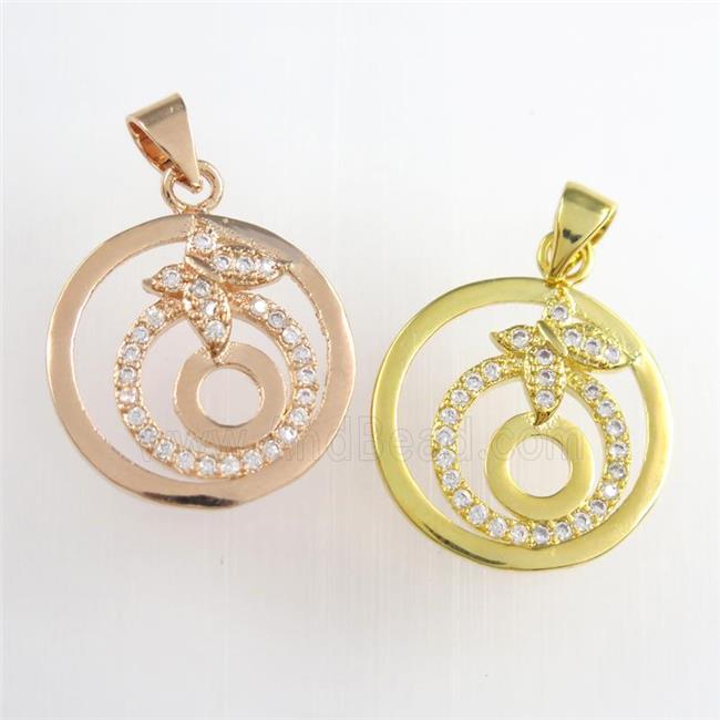 copper circle pendants paved zircon, mixed
