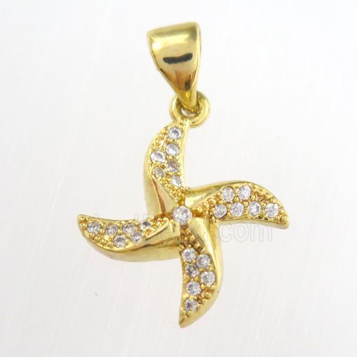 copper windleaf pendants paved zircon, gold plated