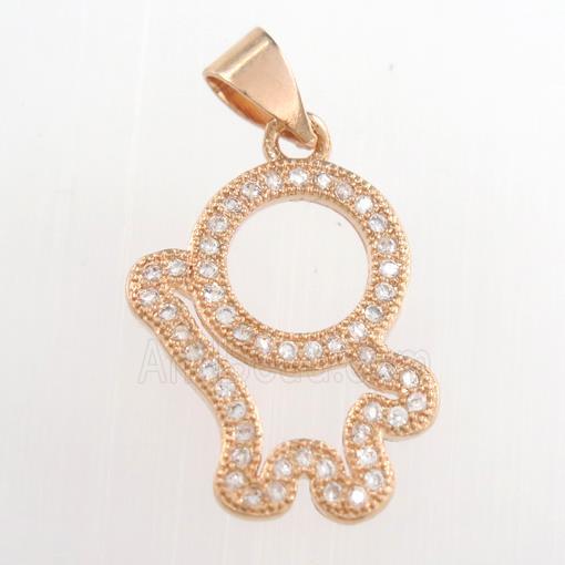 copper kids pendants paved zircon, cartoon, rose gold