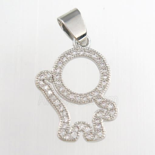 copper kid pendants paved zircon, cartoon, platinum plated