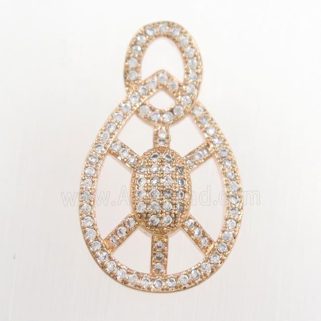 copper tortoise pendants paved zircon, rose gold