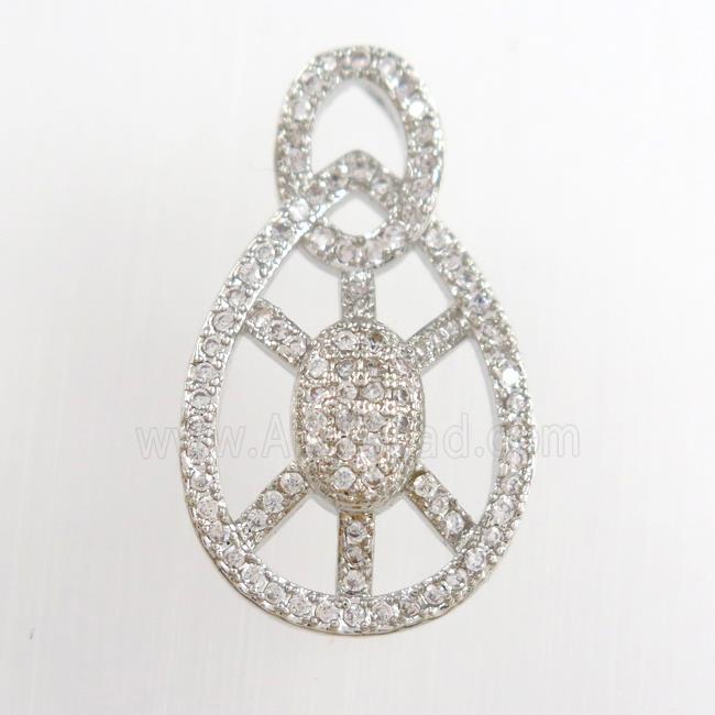 copper tortoise pendants paved zircon, platinum plated