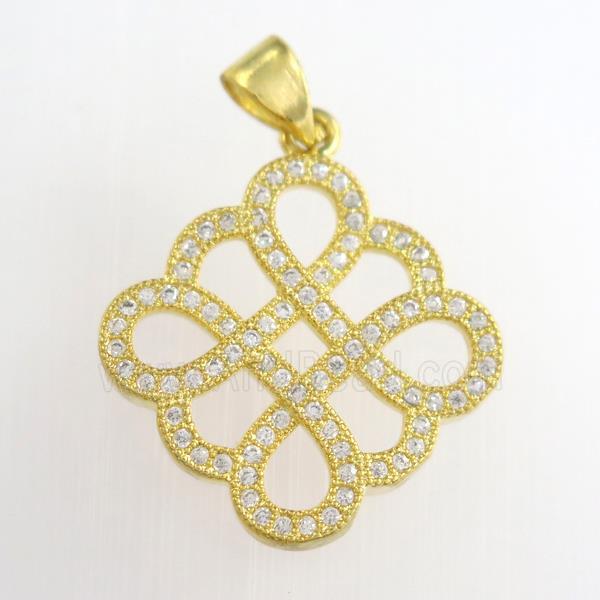 copper knot square pendants paved zircon, gold plated