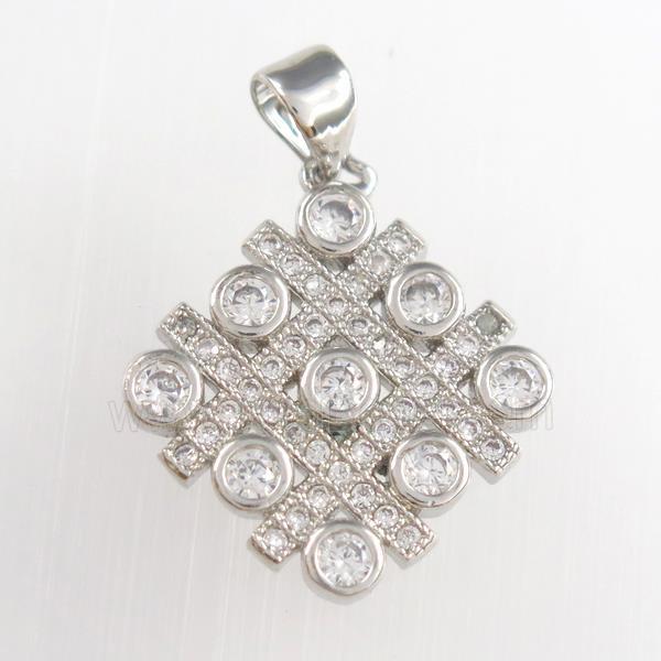 copper chessboard pendants paved zircon, platinum plated