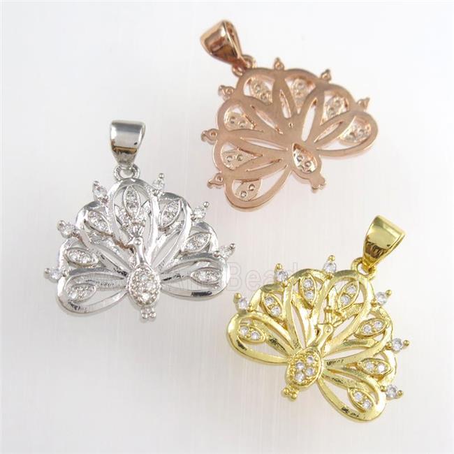 copper peacock pendants paved zircon, mixed color