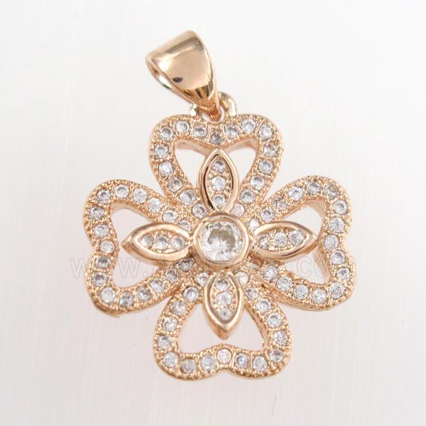 copper clover pendants paved zircon, rose gold