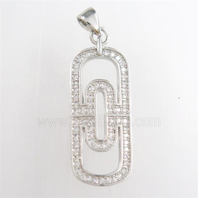 copper oval pendants paved zircon, platinum plated