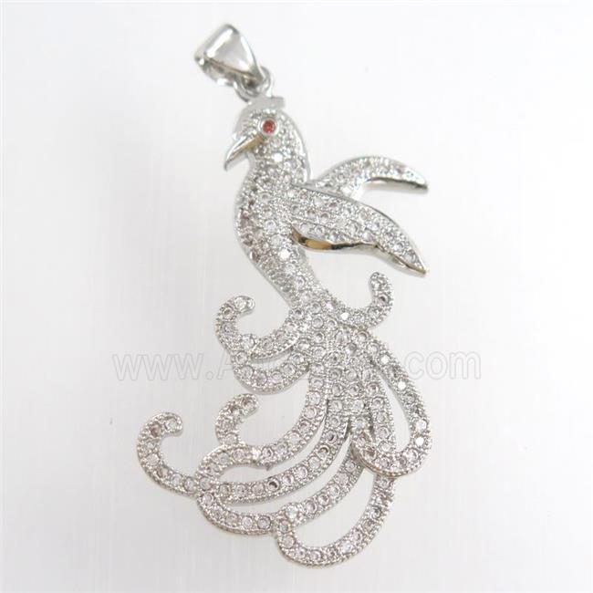copper phoenix pendants paved zircon, platinum plated
