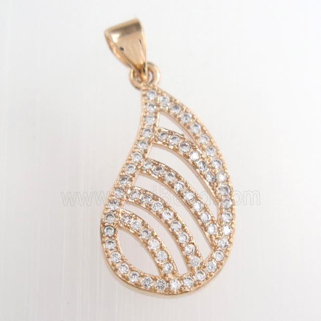 copper teardrop pendants paved zircon, rose gold