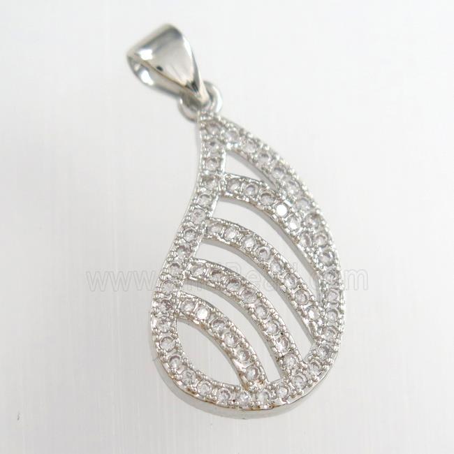 copper teardrop pendants paved zircon, platinum plated