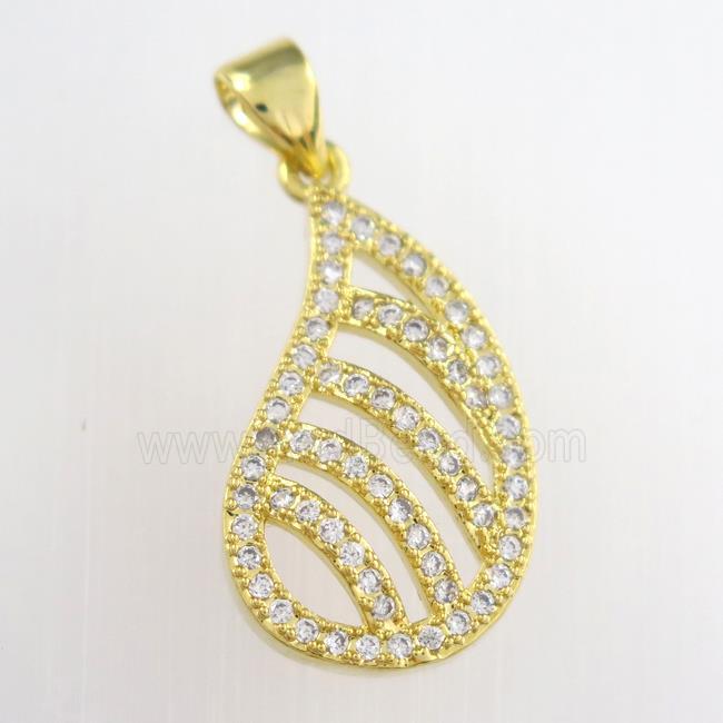 copper teardrop pendants paved zircon, gold plated