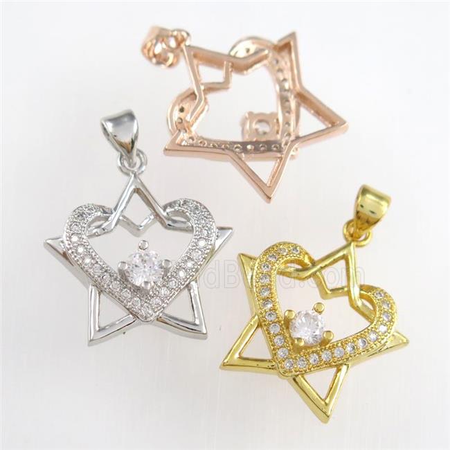 copper starheart pendants paved zircon, mixed color