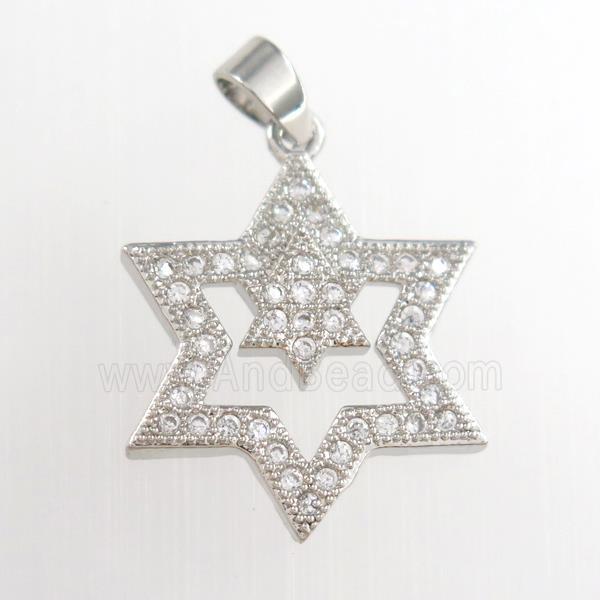 copper star pendants paved zircon, platinum plated