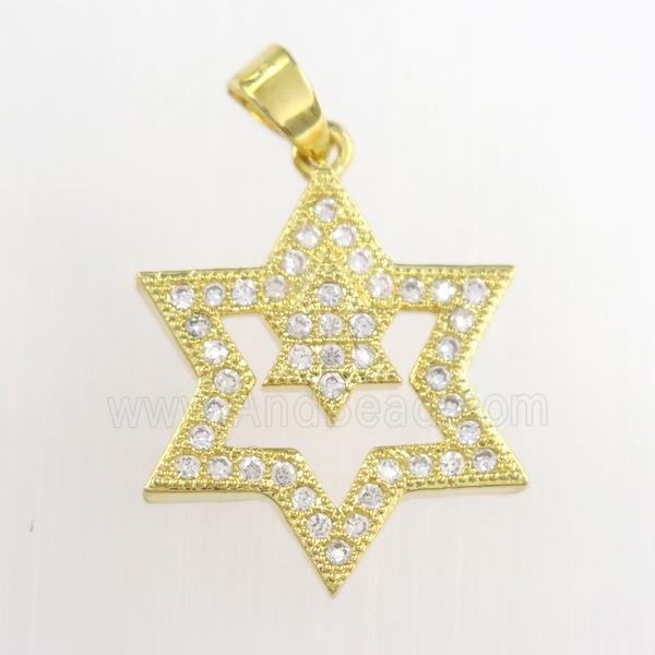 copper star pendants paved zircon, gold plated
