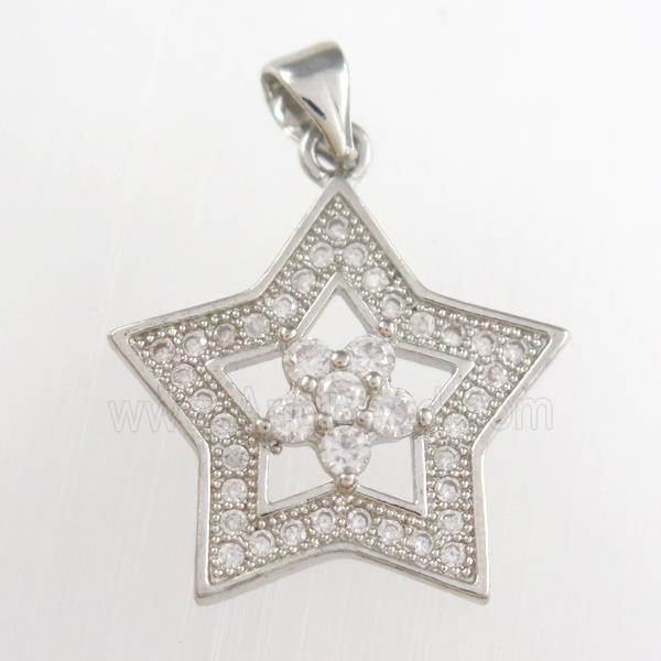 copper star pendants paved zircon, platinum plated