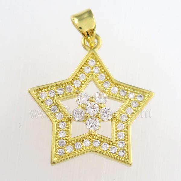 copper star pendants paved zircon, gold plated