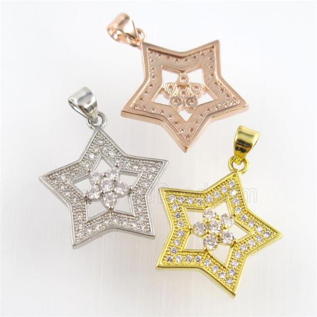 copper star pendants paved zircon, mixed color