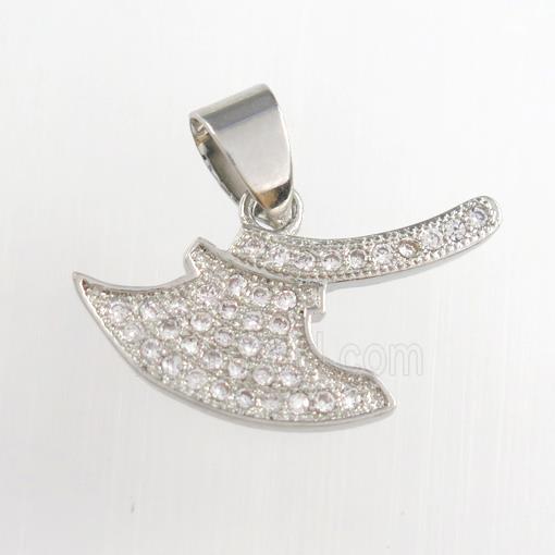 copper axe pendants paved zircon, platinum plated