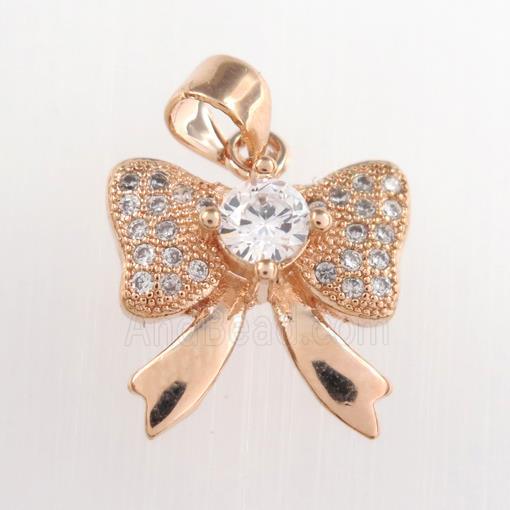 copper knot pendants paved zircon, rose gold