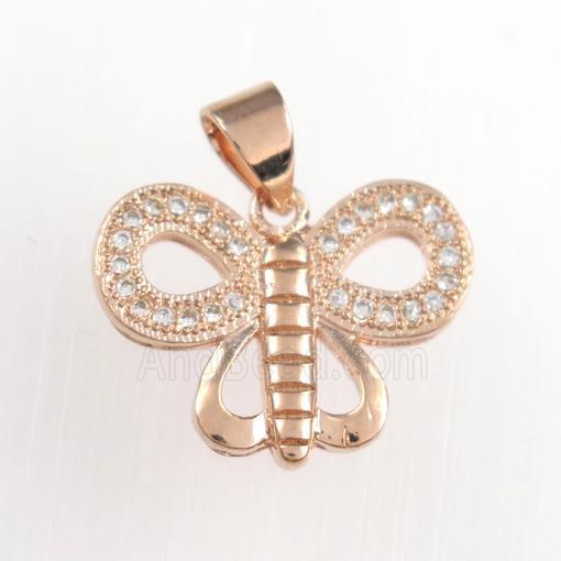 copper butterfly pendants paved zircon, rose gold