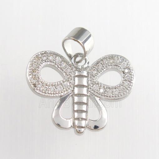 copper butterfly pendants paved zircon, platinum plated