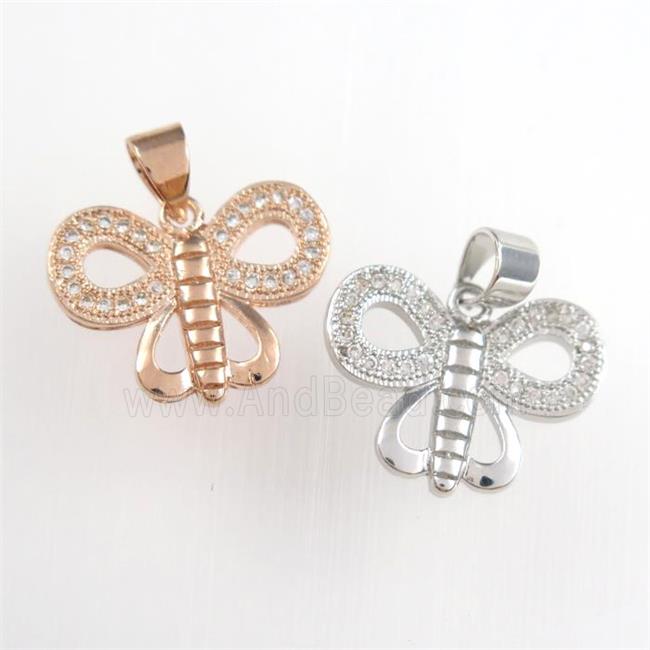 copper butterfly pendants paved zircon, mixed
