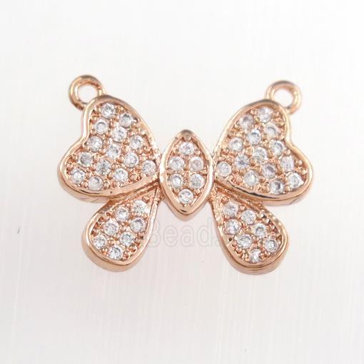 copper butterfly pendants paved zircon, rose gold