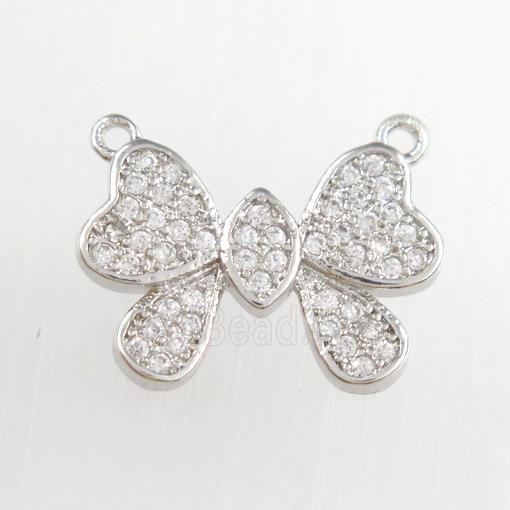copper butterfly pendants paved zircon, platinum plated