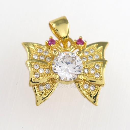copper butterfly pendants paved zircon, gold plated