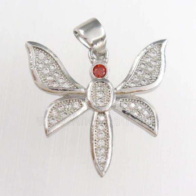 copper dragonfly pendants paved zircon, platinum plated