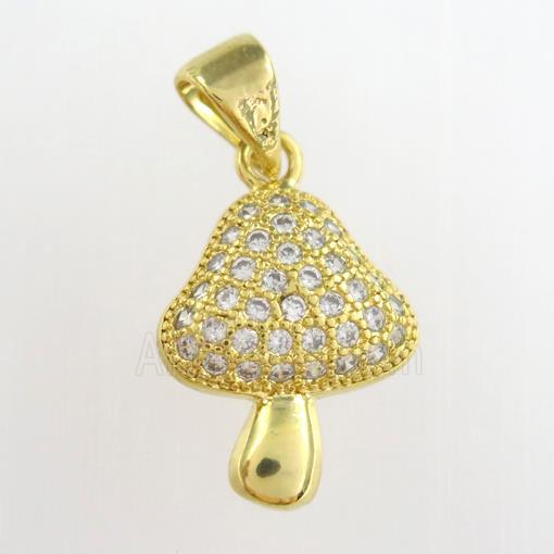Copper Mushroom Pendant Pave Zircon Gold Plated