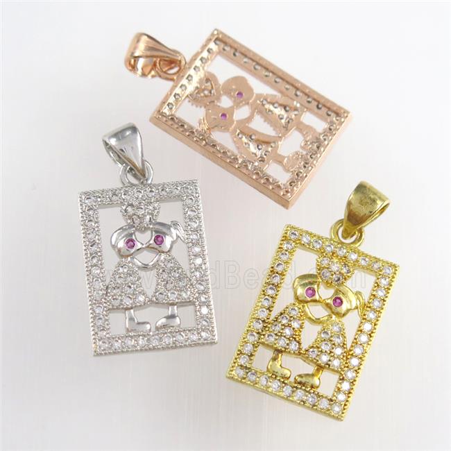 copper couple pendants paved zircon, mixed color