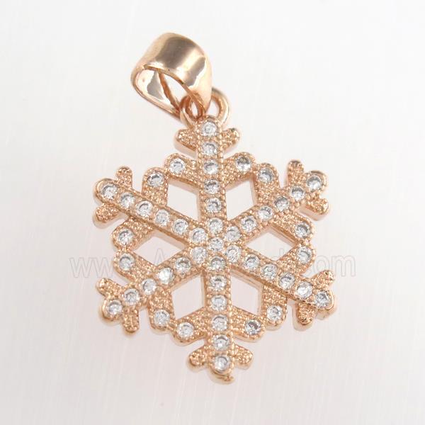 copper snowflake pendants paved zircon, rose gold