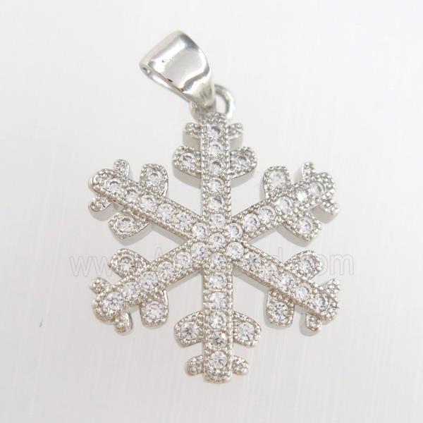 copper snowflake pendants paved zircon, platinum plated