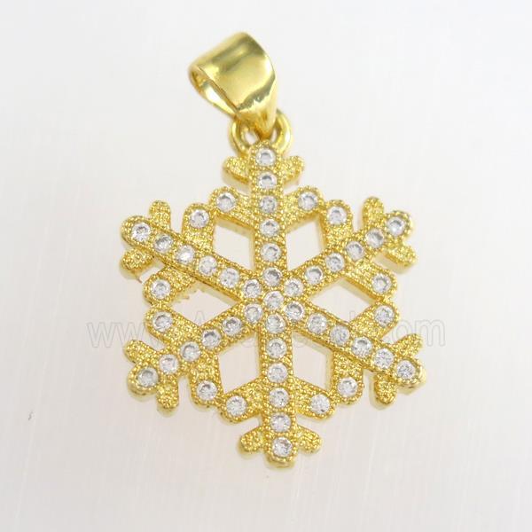 copper snowflake pendants paved zircon, gold plated