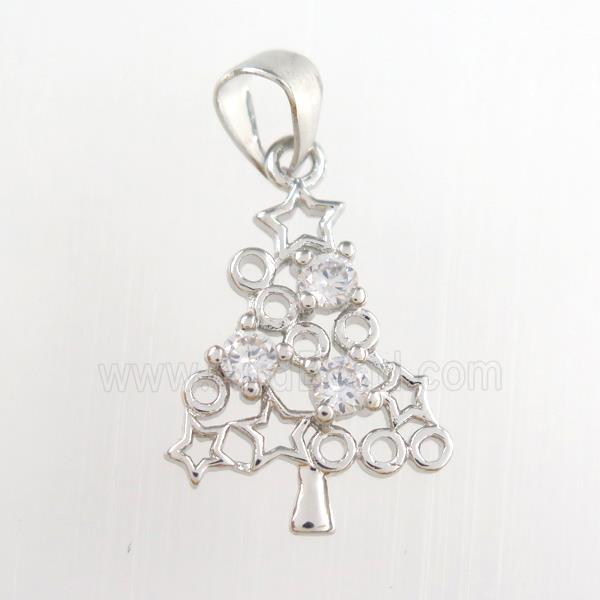 christmas tree, copper pendants paved zircon, platinum plated