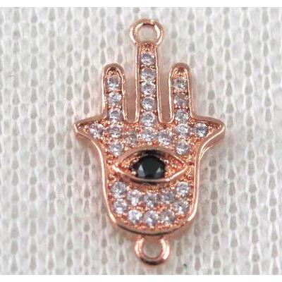 copper hamsahand connector paved zircon, rose gold