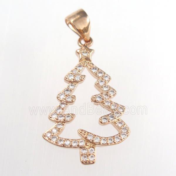christmas tree, copper pendants paved zircon, rose gold