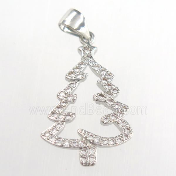 christmas tree, copper pendants paved zircon, platinum plated