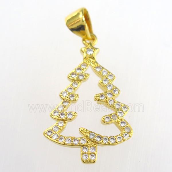 christmas tree, copper pendants paved zircon, gold plated