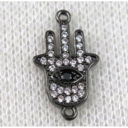 copper hamsahand connector paved zircon, black plated